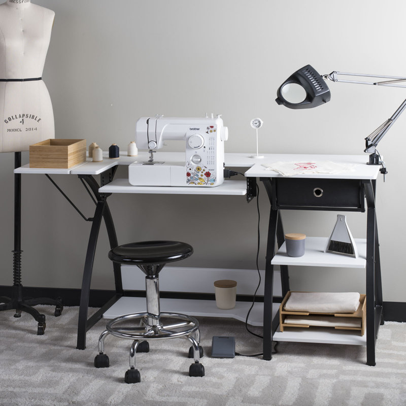 Table à Coudre Sew Ready 115,6x59,7x76,2cm - Acier Noir/Blanc - Étagère Réglable Machine