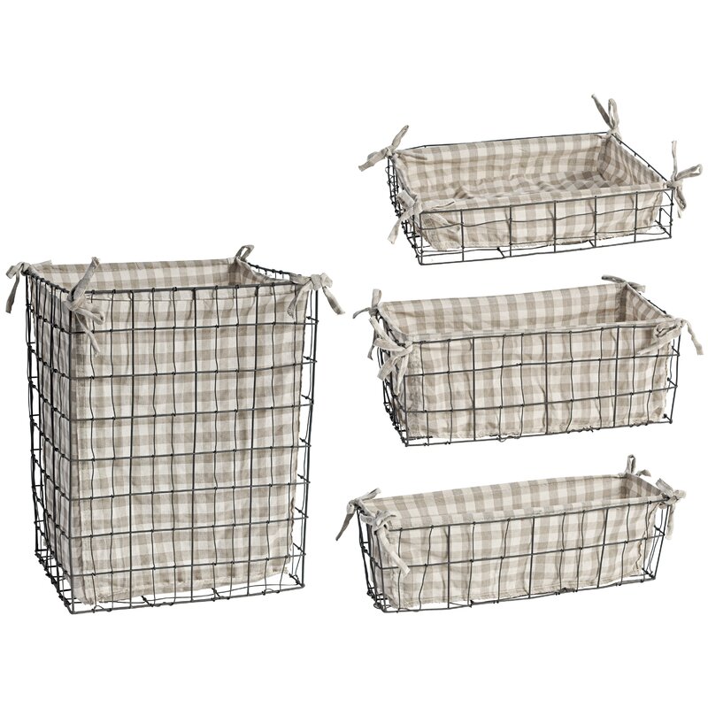 ABCHomeCollection Pastoral Metal and Fabric 4 Piece Basket Set