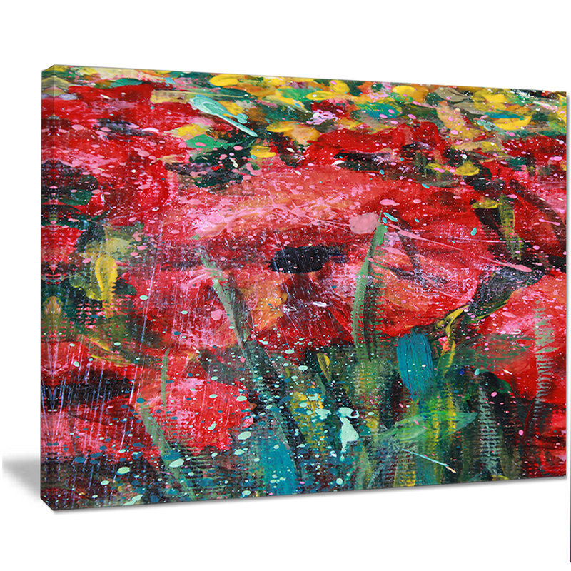 Designart Red Poppies Acrylic Drawing Painting Print On Wrapped