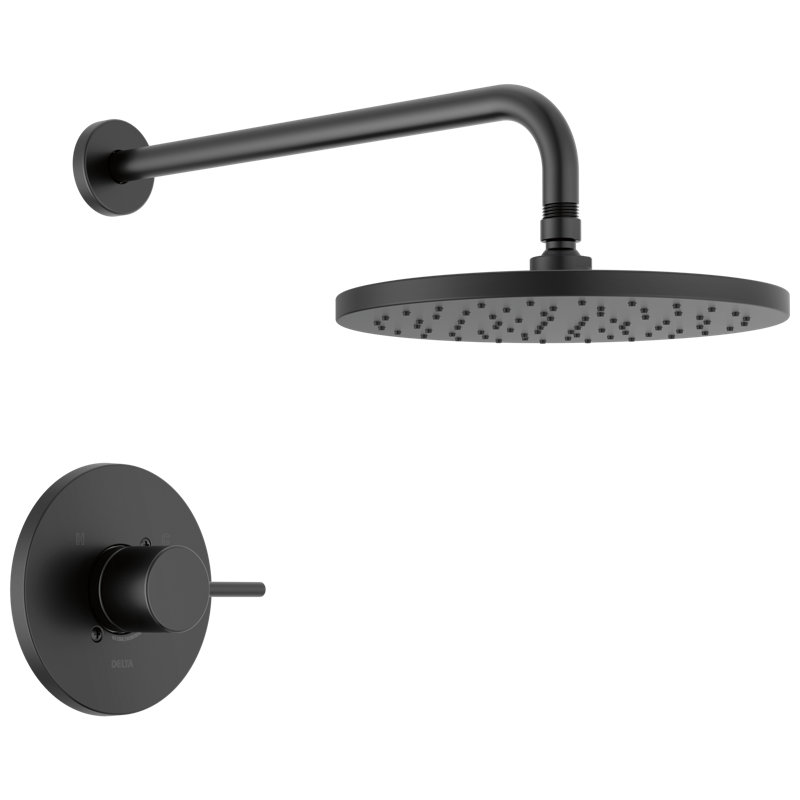 modern raincan round single-function shower faucet set, valve trim kit, rainfall shower head finish: matte black