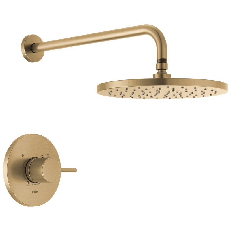 Modern Raincan Round Single-Function Shower Faucet Set, Valve Trim Kit, Rainfall Shower Head Finish: Champagne Bronze