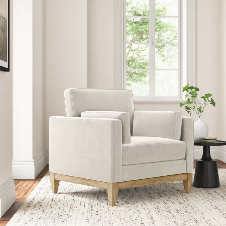 gray linen and wood valeri upholstered swivel armchair