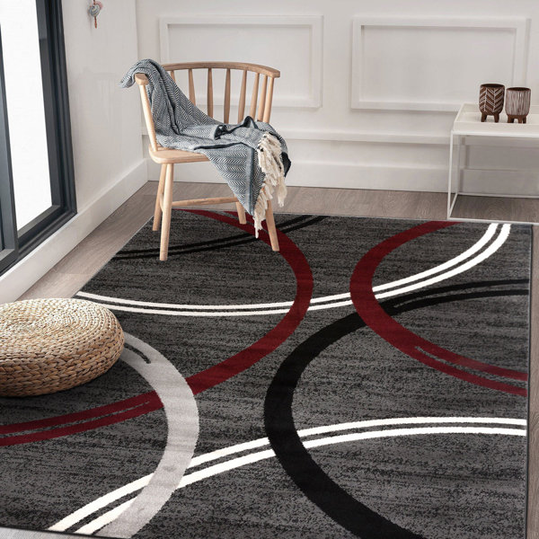 Design Grey Rug Handmade Contours Circles Soft High Quality Large Trendy Carpet 