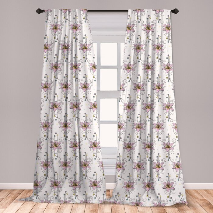 Ambesonne Tattoo Curtains Modern Romantic Composition With Watercolor Lily Circles And Arrows Window Treatments 2 Panel Set For Living Room Bedroom