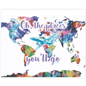 Oh The Places You'll Go Map Watercolor Wrapped Canvas Art