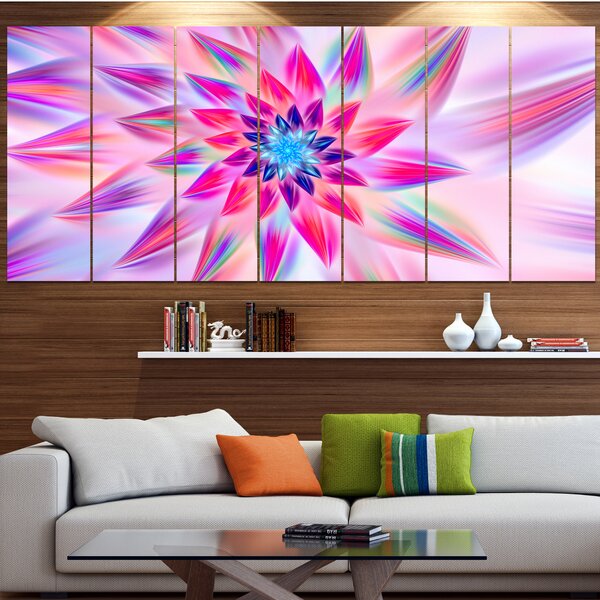 DesignArt Huge Pink Blue Fractal Flower - Graphic Art on Canvas | Wayfair