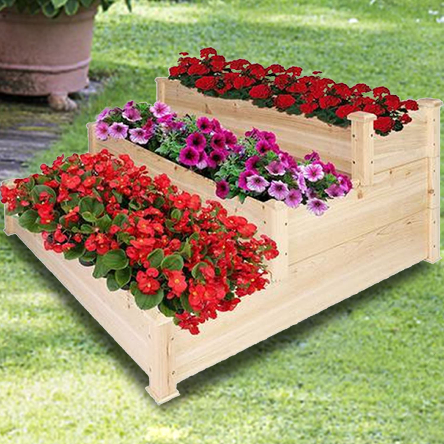 Arlmont & Co. 3 Tier Wooden Bottomless Planter Box/Raised Garden Bed