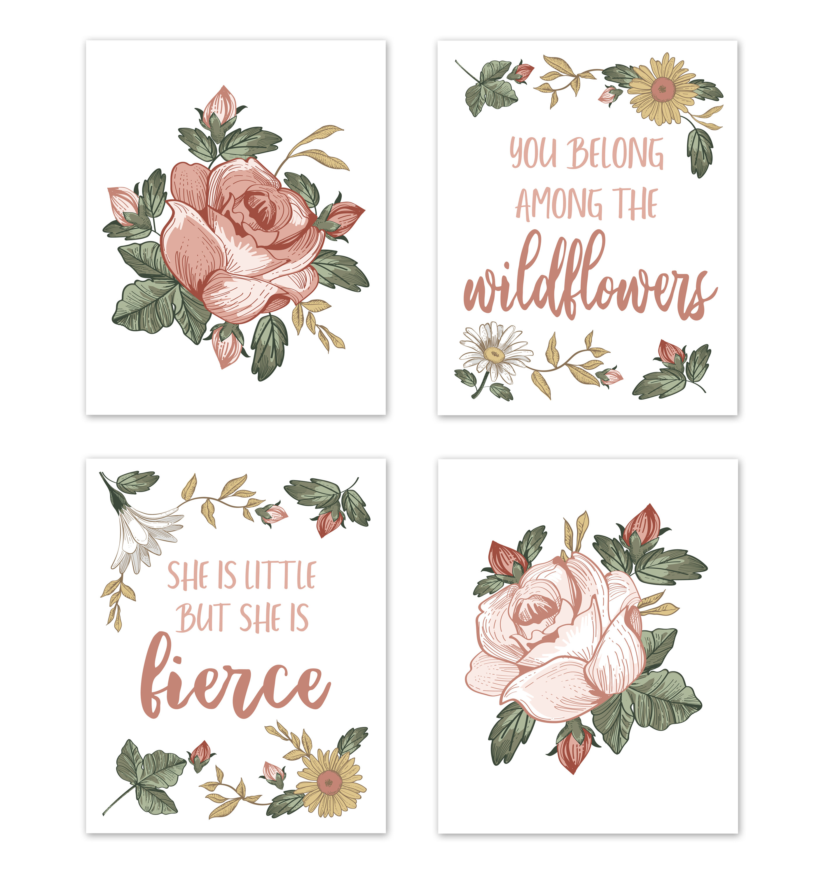 Vintage Floral Wall Art 12-Piece Paper Print Set