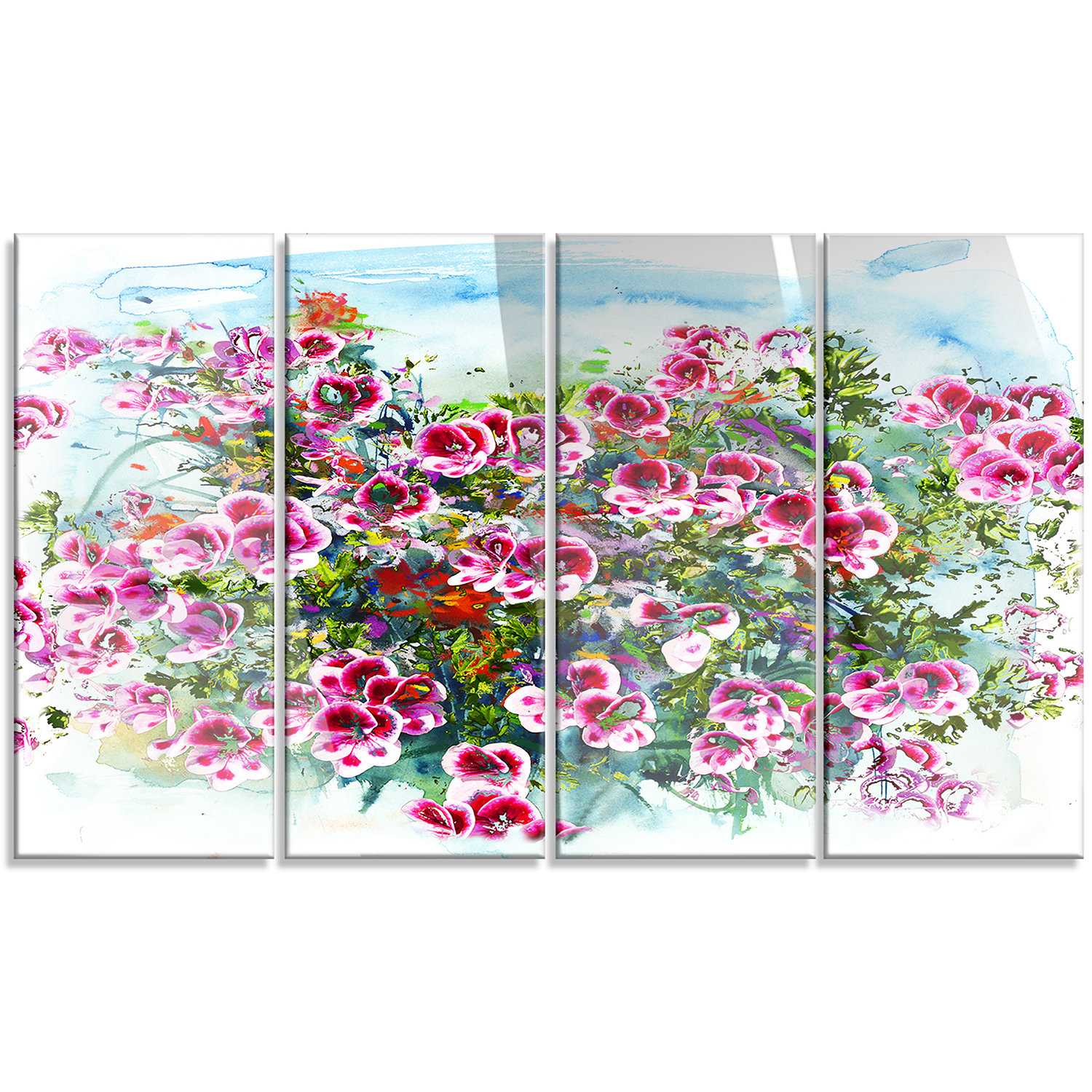 Designart Purple Flowers Watercolor Ilration 4 Piece Purple Flowers Watercolor Ilration