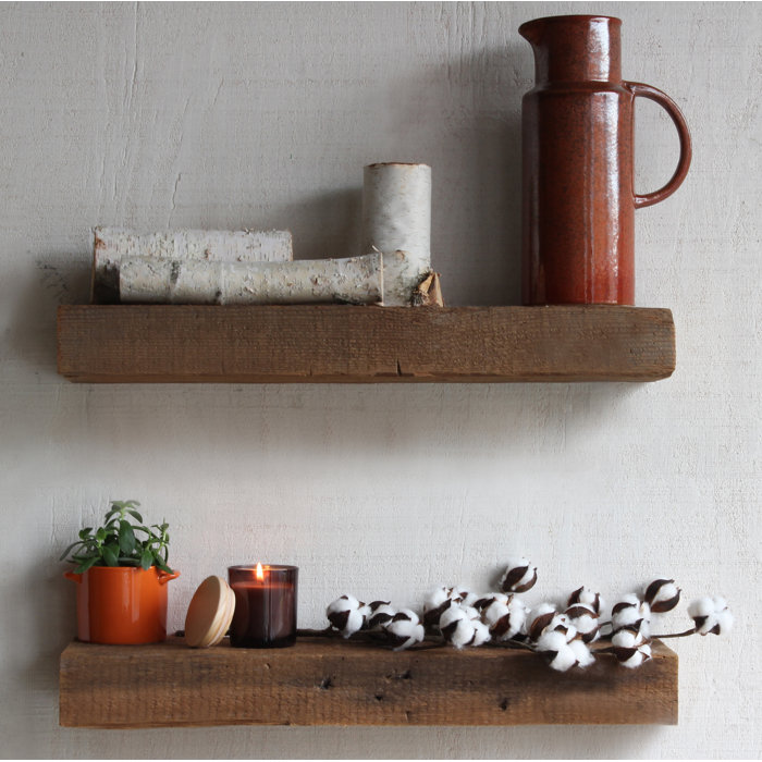 Bulah Reclaimed Barn Wood Floating 2 Piece Wall Shelf Set Bulah Reclaimed Barn Wood Floating 2 Piece Wall Shelf Set