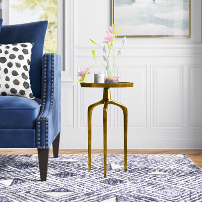 Jody Aluminum Metal Tray Inspired Top Side End Accent Table with 3 Tripod Legs