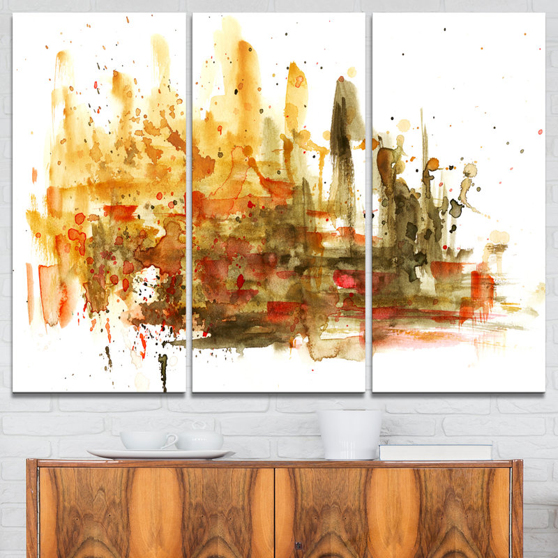 Designart Abstract Composition Art 3 Piece Painting Print On