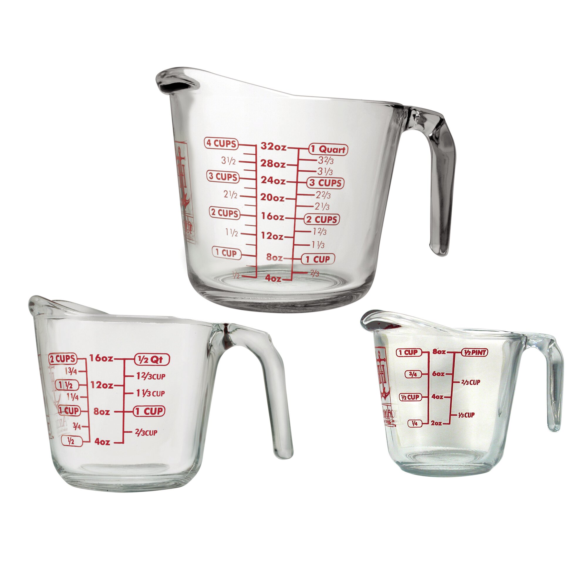 2 1 4 And 8 Cup Capacity Pyrex Prepware 4-Piece Glass Measuring Cup Set