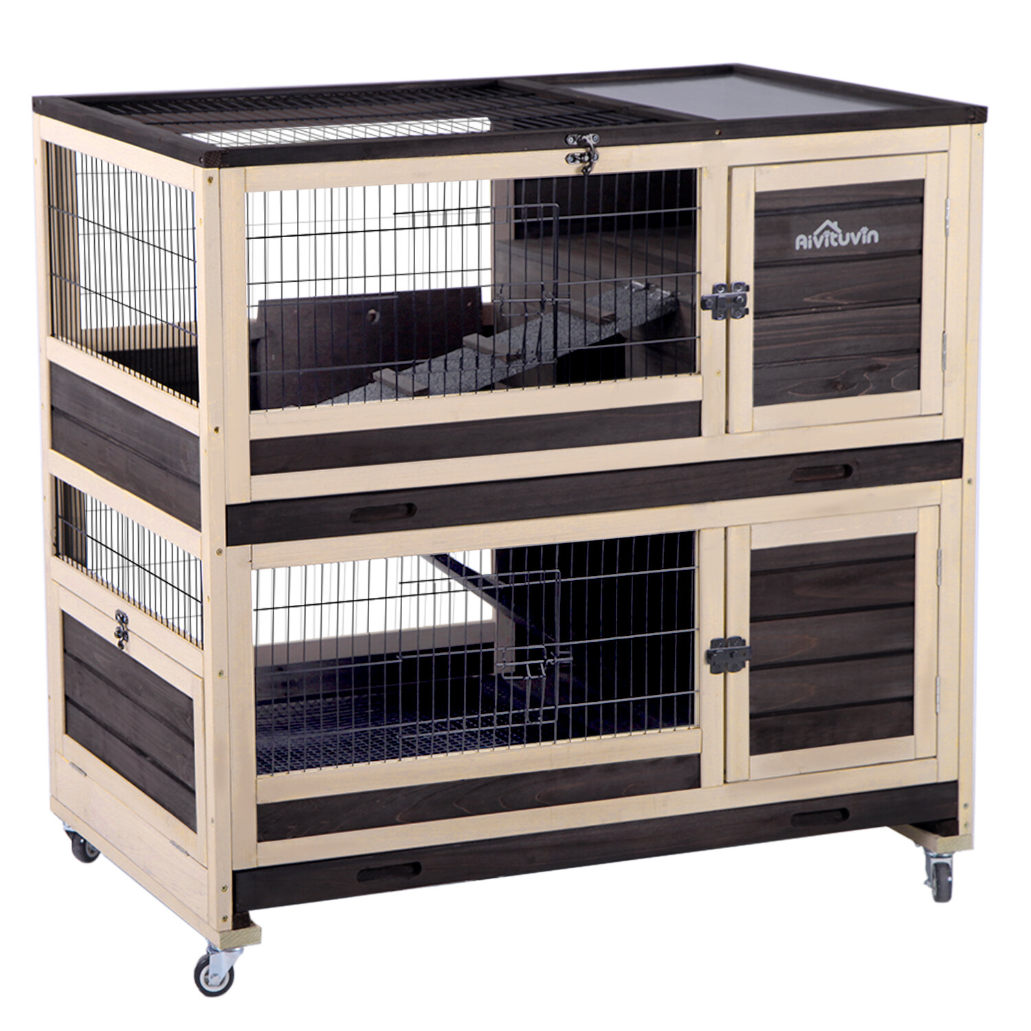 No Leak Wooden Bunny Cage with Plastic Tray Indoor Outdoor Bunny Hutch with Run GUTINNEEN Rabbit Hutch Expandable 