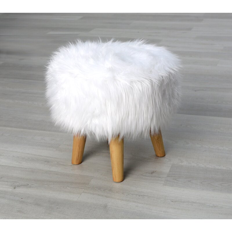 white fur stool for vanity