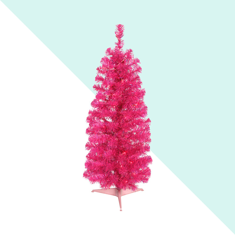 Hashtag Home 3 Hot Pink Pine Artificial Christmas Tree With 50 Single Colored Lights Reviews Wayfair