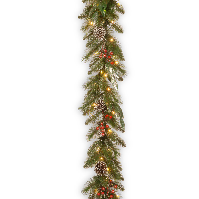9 Frosted Berry Pre Lit Garland With 70 Warm Clear White Lights