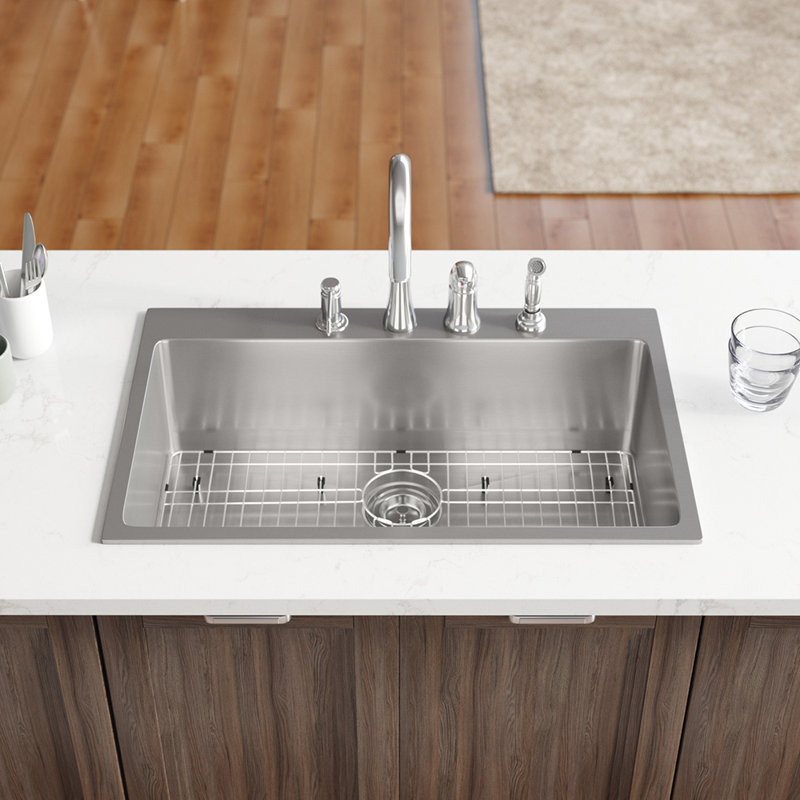 René Stainless Steel 31 13 X 20 Drop In Kitchen Sink With Grid René Stainless Steel 31 13 X 20 Drop