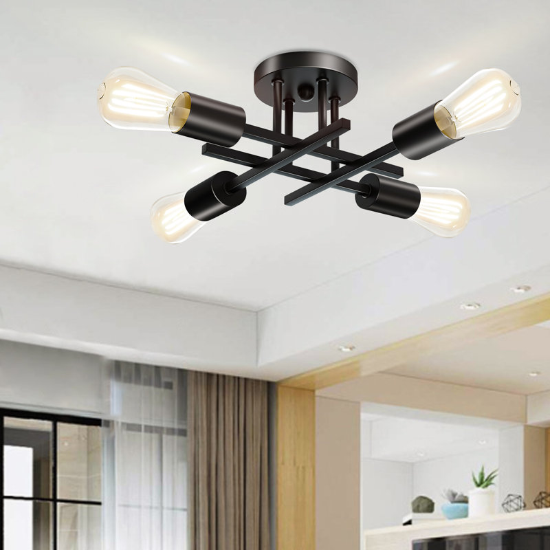 Hannah-Jayne 4 - Light 15.35'' Sputnik Modern Linear Flush Mount Fixture Finish: Black