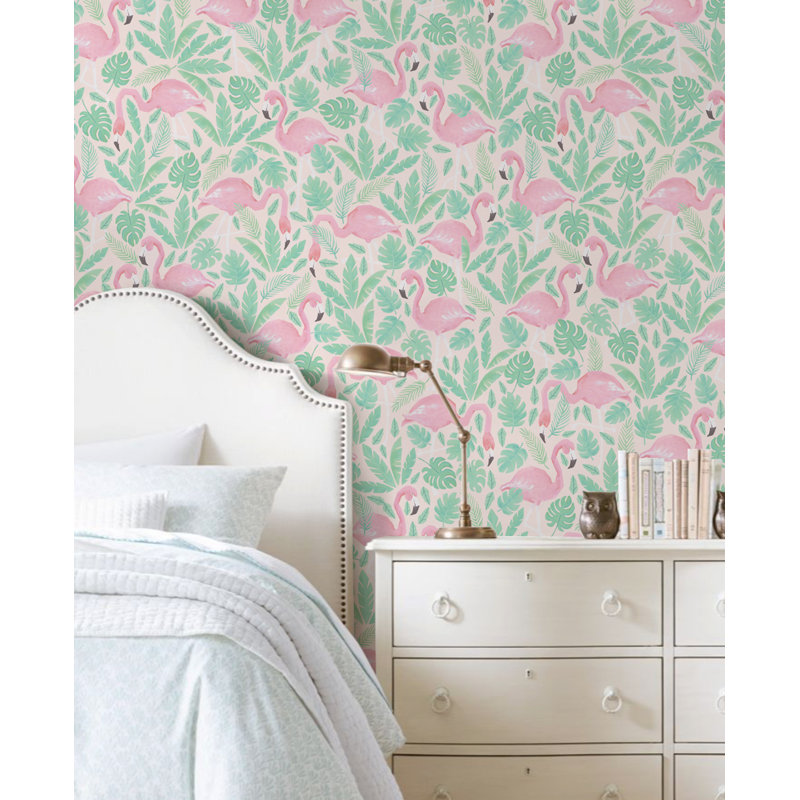 Bay Isle Home Farmer Tropical Flamingo Peel And Stick Wallpaper