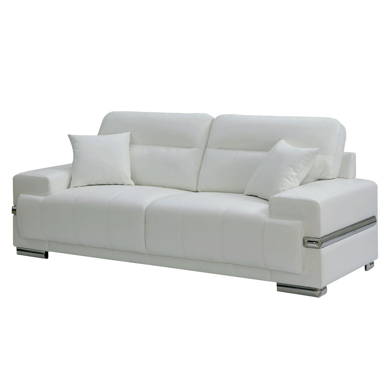 Orren Ellis Hewson Faux Leather 89 5 Wide Recessed Arm Sofa Wayfair