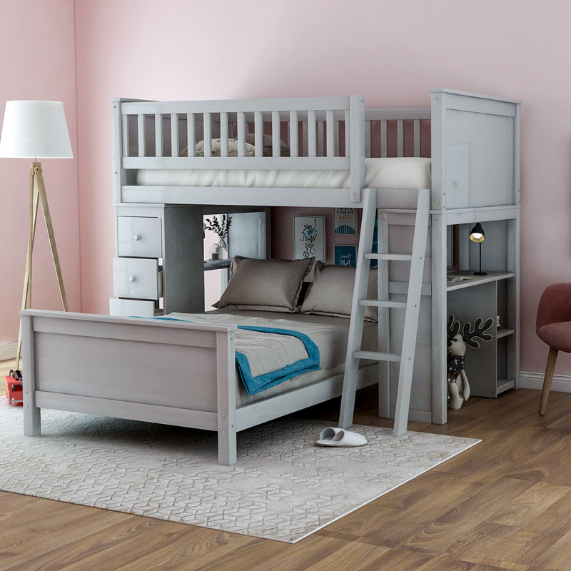 Harriet Bee Henri Twin over Twin L-Shaped Bunk Beds with 4 ...