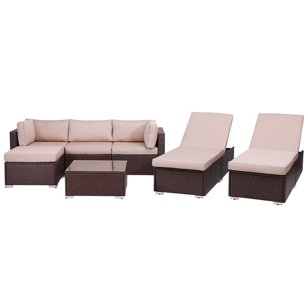Latitude Run Su Outdoor 7 Piece Rattan Sectional Seating Group With Cushions Wayfair