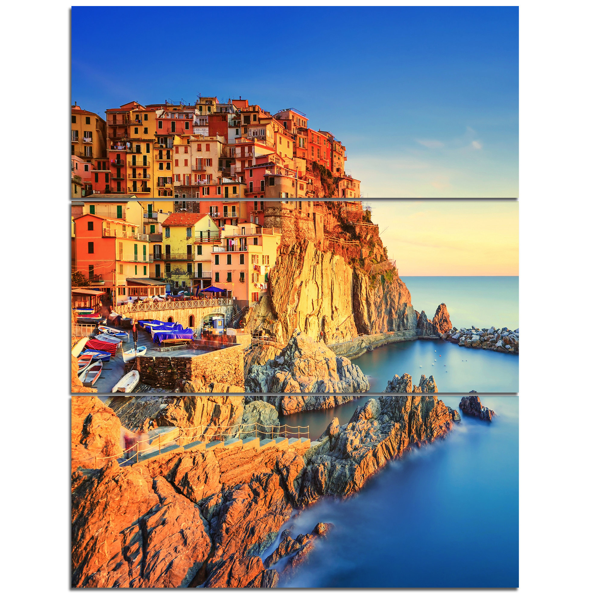 Designart Manarola Village View At Sunset 3 Piece Photographic Print On Wrapped Canvas Set Wayfair