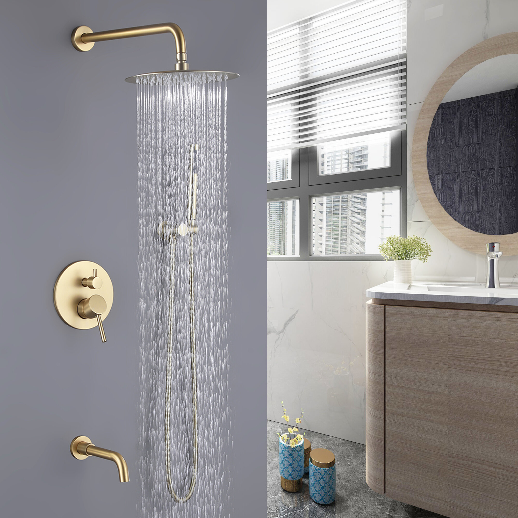 TL Bathroom Shower Set Wall Mount Complete Shower System with Rough-in ...