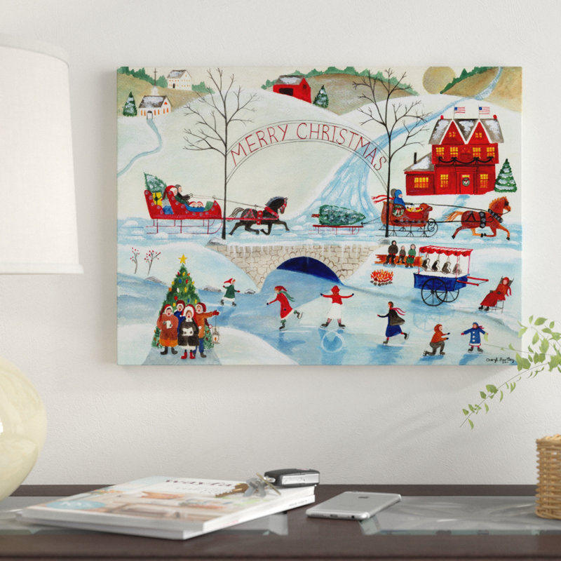 Winston Porter Christmas Day Skating By Old Stone Bridge 1 By Cheryl Bartley Acrylic Painting Print On Wrapped Canvas Wayfair