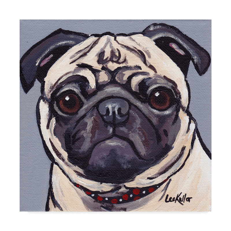 Winston Porter Pug On Gray Acrylic Painting Print On Wrapped