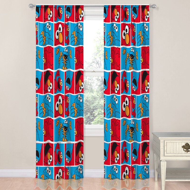 sesame street elmo cookie square room darkening curtain panels | wayfair