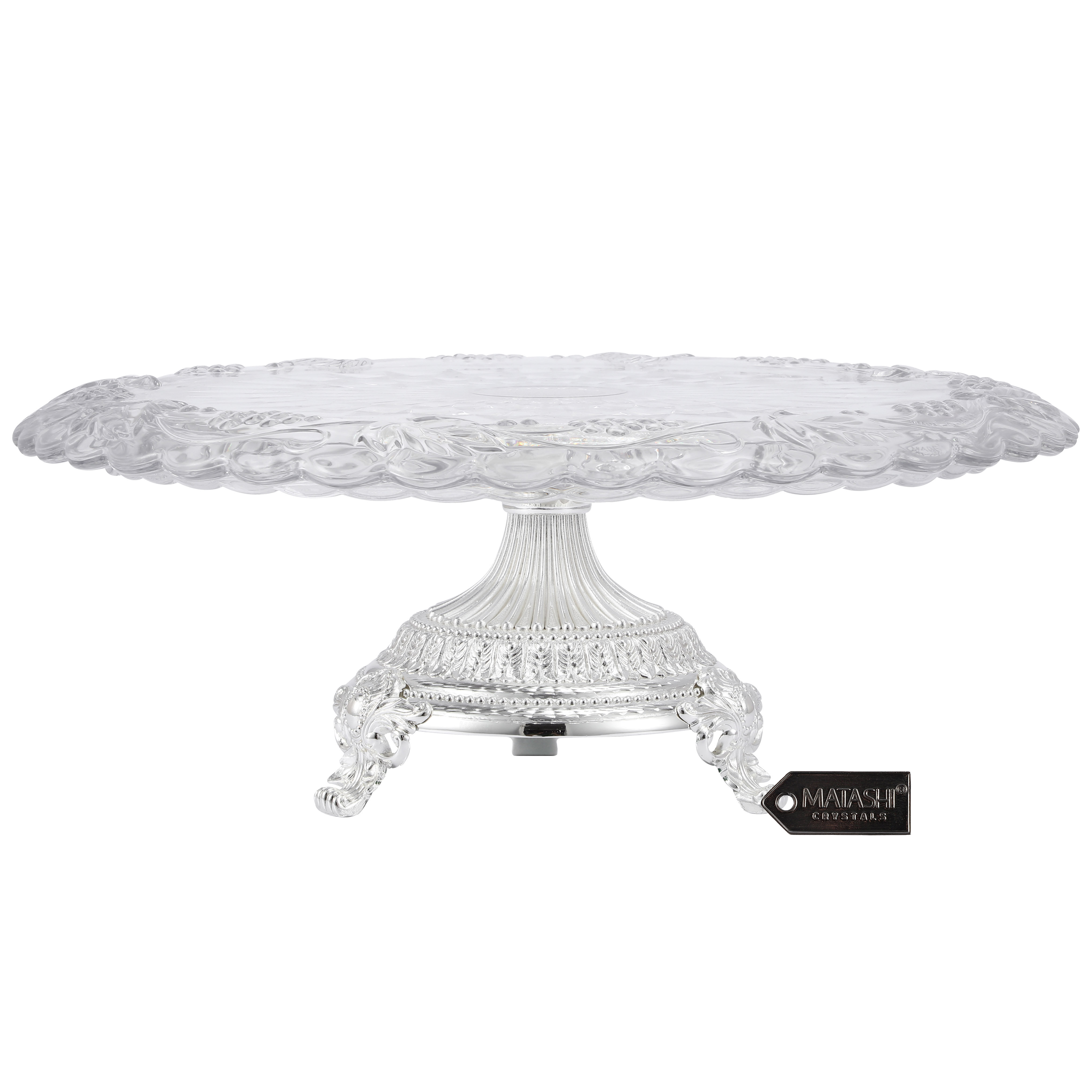 white cake stand with crystals