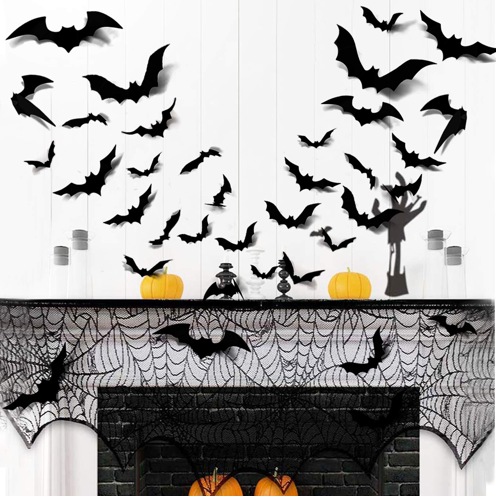 ENXIANGXIJ 60PCS Halloween 3D Bats Decoration 2021 Upgraded 4 Different Sizes Realistic PVC Scary Black Bat Sticker for Home Decor DIY Wall Decal Bathroom Indoor Hallowmas Party Supplies 