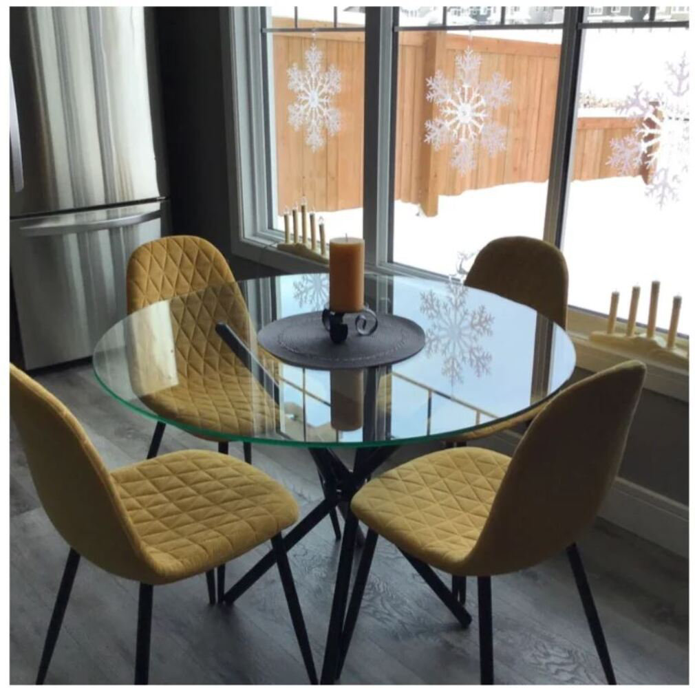 4 seater round glass dining table