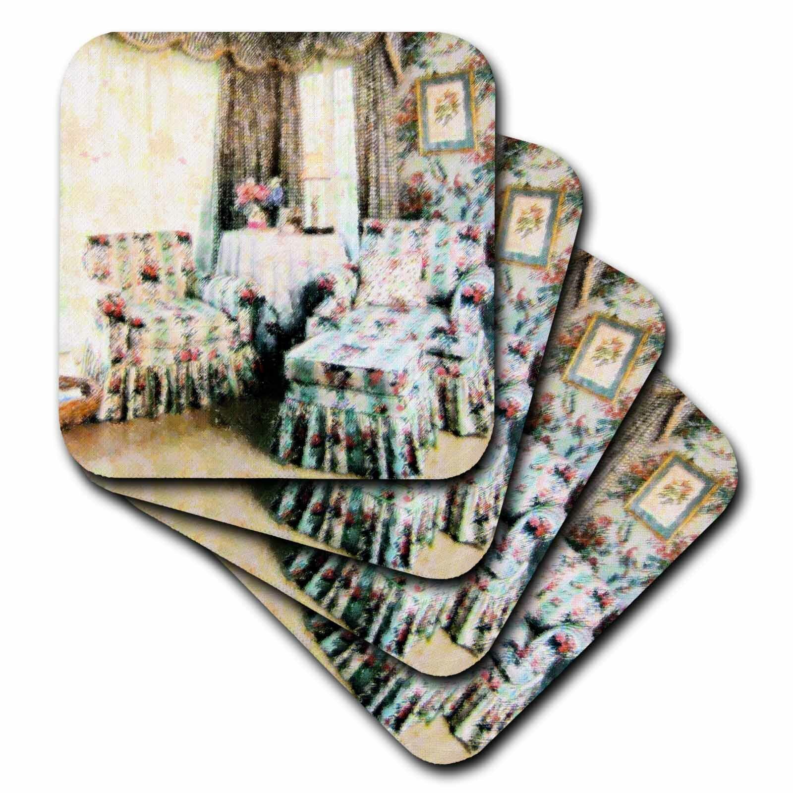 Set of 4 3dRose CST_52337_3 Country Bird House Ceramic Tile Coasters,