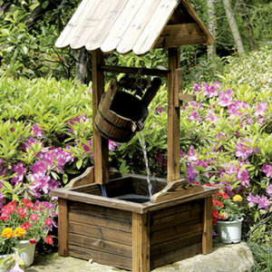Wood Wishing Well Outdoor Patio Water Fountain