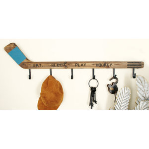 Wood and Metal Hockey Wall Mounted Coat Rack