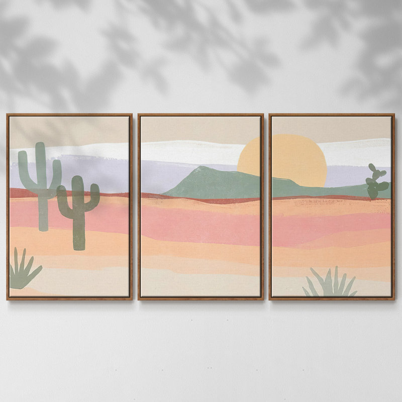 Cactus Plateau I Framed On Canvas 3 Pieces Print
