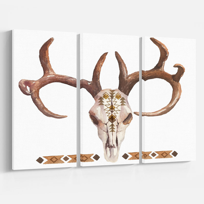 East Urban Home Real Deer Antler Sketch Oil Painting Print Multi