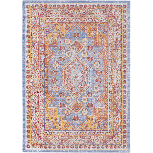 Bungalow Rose Kahina Vintage Distressed Oriental Pink/Blue Area Rug