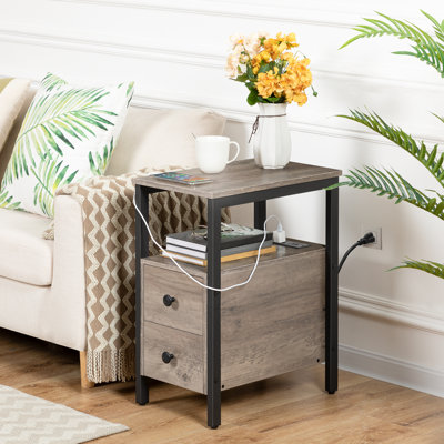 24'' Tall 2 - Drawer End Table with Storage and Built-In Outlets