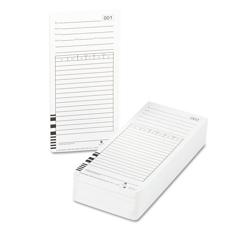Time Card for Es1000 Electronic Totalizing Payroll Recorder