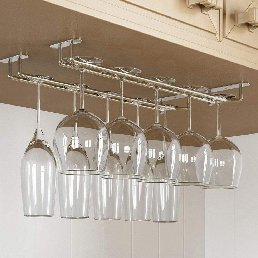 Prep & Savour Nimah Hanging Wine Glass Rack in Silver Wayfair