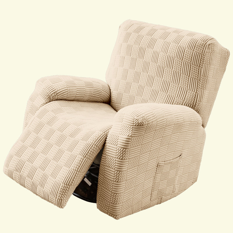 4-Piece Recliner Chair Covers, Elastic Recliner Slipcover With Pocket, Stretchable Bottom And Ties Fabric Type: Beige Velvet