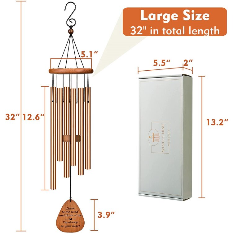 32 inch Sympathy Wind Chimes Gifts for Loss of Loved One Memorial Wind Chimes Bereavement Gift in Memory of Mother/Father Greeting Card and Flower Included