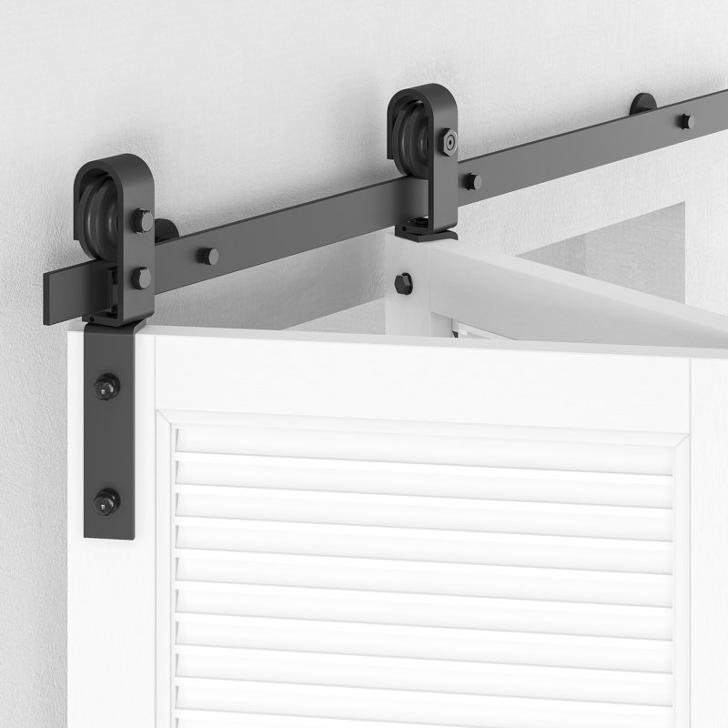 Standard Bifold Single Barn Door Hardware Kit (Door Not Included), J shape Hanger Track Length: 36 in