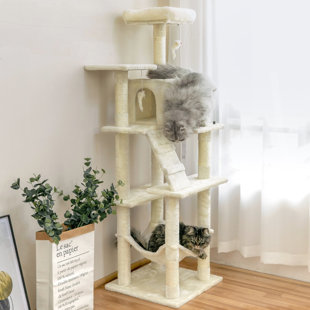 Large Perch and Cozy Bed Cat Climbing Center PETEPELA 55’’ Multi-Level Cat Tree Tall Cat Tower with 1 Condo 