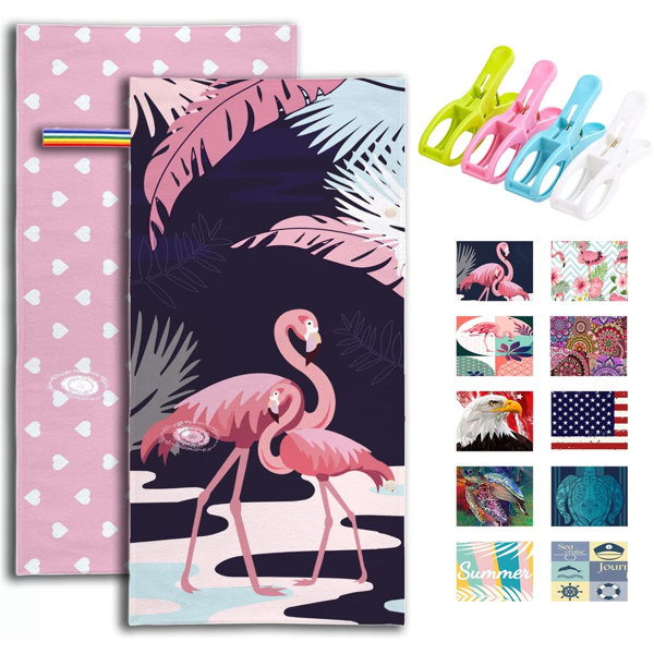 30" x 60" Flamingos & Lake Beach Velour Beach Towel 