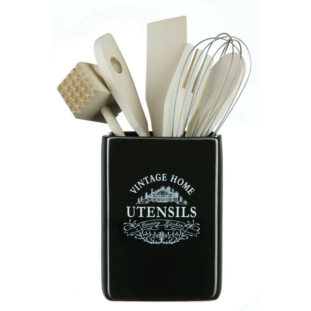 Kevan 15cm Utensil Jar with Tools black,white